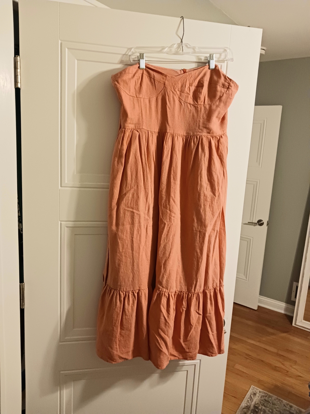 Bardot Cotton Halter Tiered Midi Dress in Peach